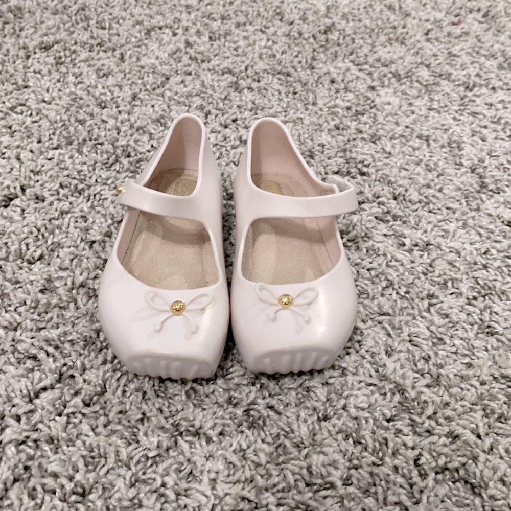 White with gold accent Mini Melissa ballerina shoes